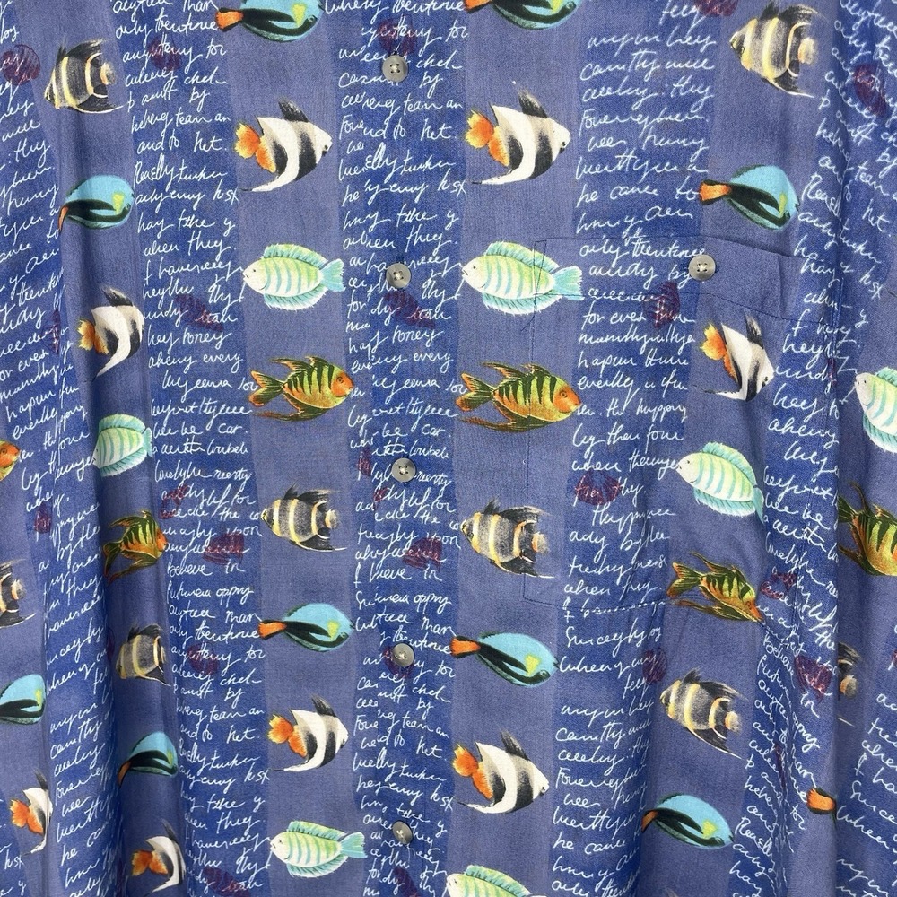 Vintage Pierre Cardin Rayon Button Up Tropical Fish Shirt XXL Lightweight NWT - Picture 2 of 14